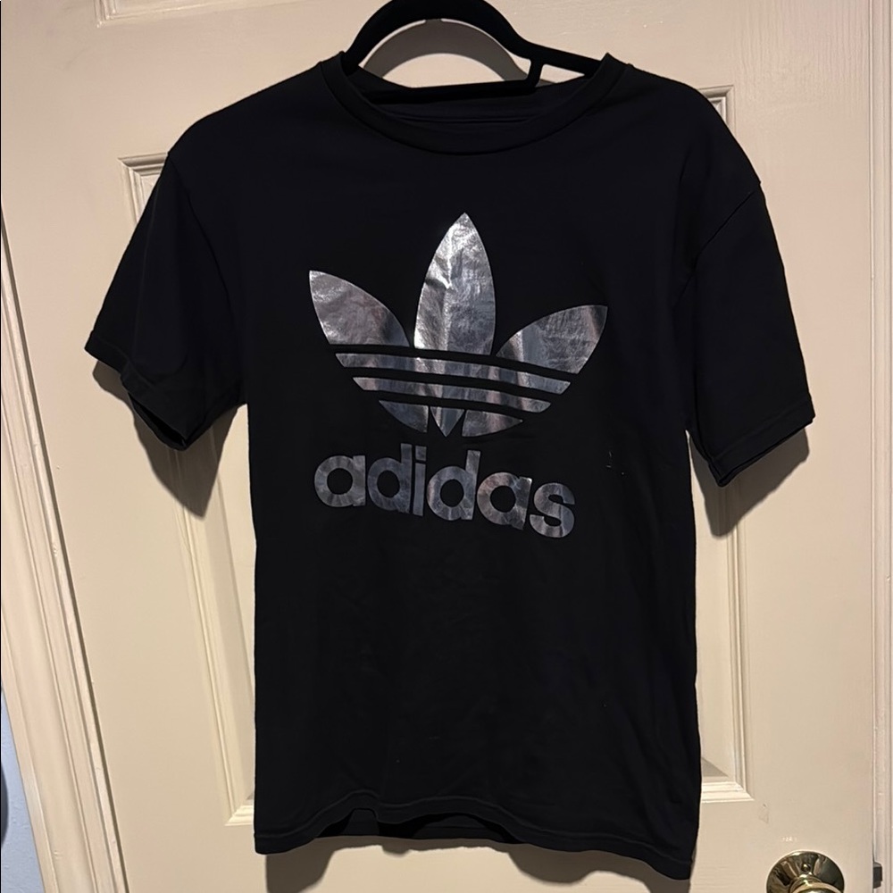 Adidas Black Silver Trefoil Short Sleeve Tee